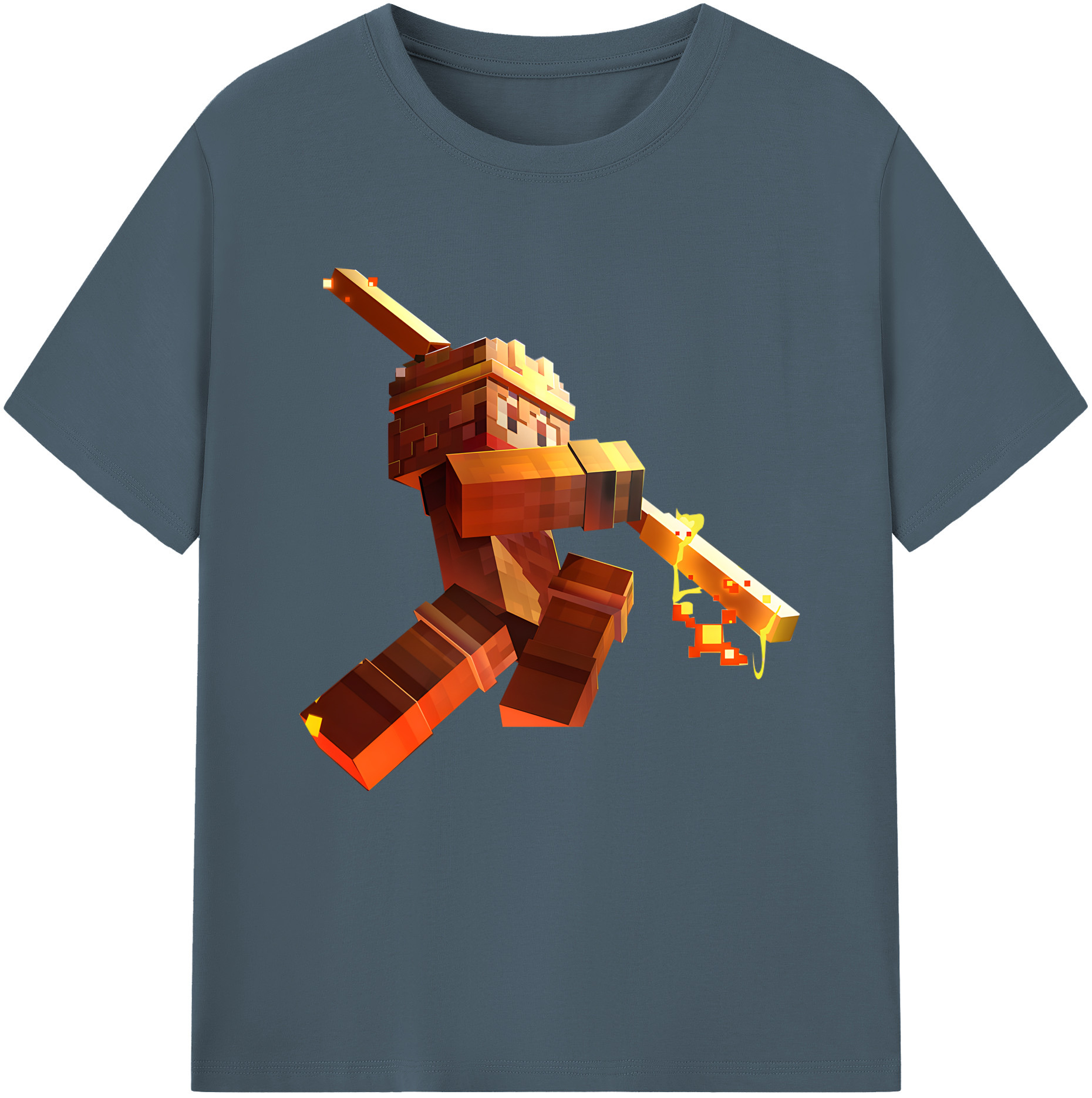 （画像用） マインクラフト ブロックの世界 Minecraft MC Block world 綿100％半袖Tシャツ（フロントプリント）